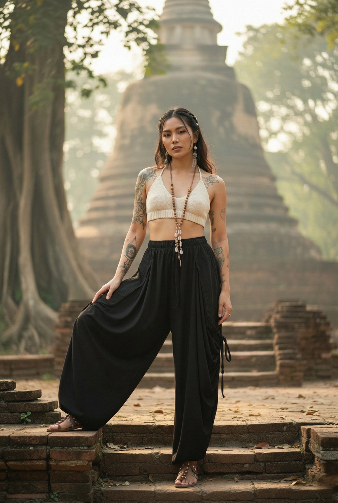 2-in-1 Maxi Skirt Palazzo Pants Black