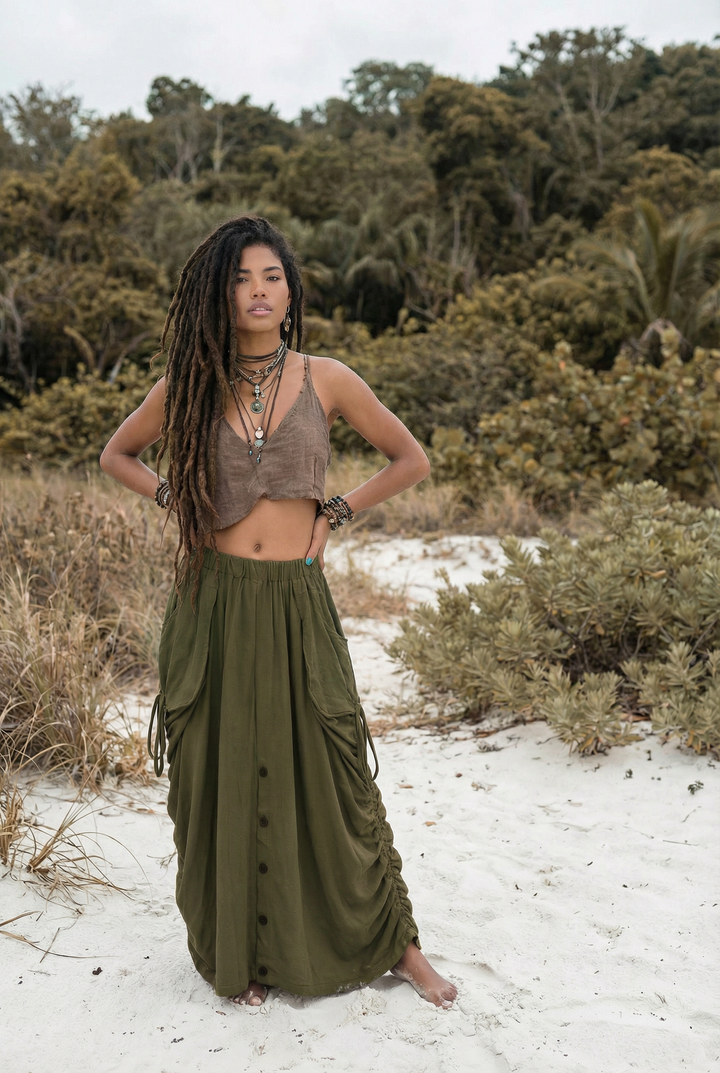 2-in-1 Maxi Skirt Palazzo Pants Olive