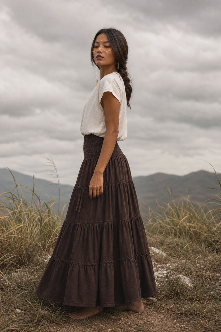 Hana Maxi Pocket Skirt Dark Brown