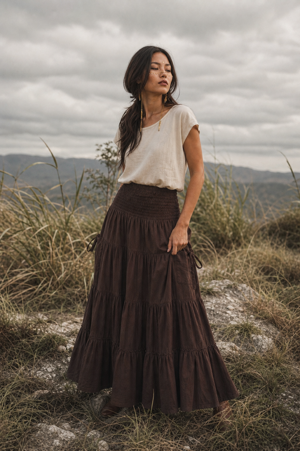 Hana Maxi Pocket Skirt Dark Brown