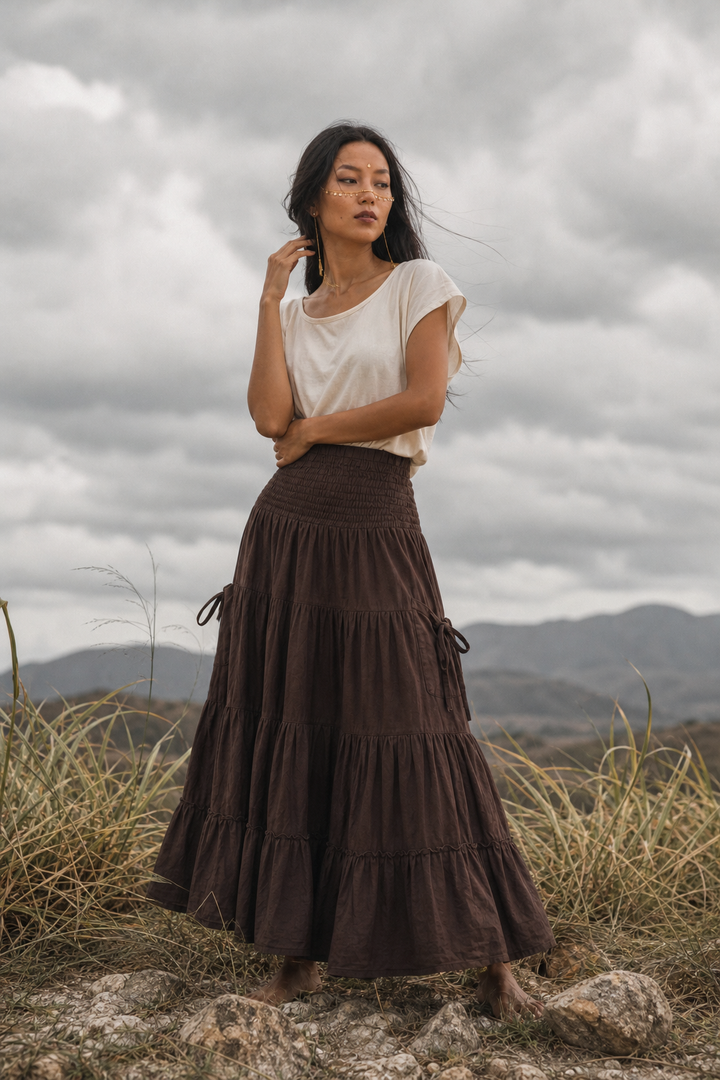 Hana Maxi Pocket Skirt Dark Brown