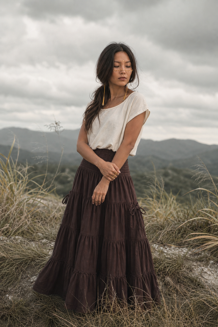 Hana Maxi Pocket Skirt Dark Brown