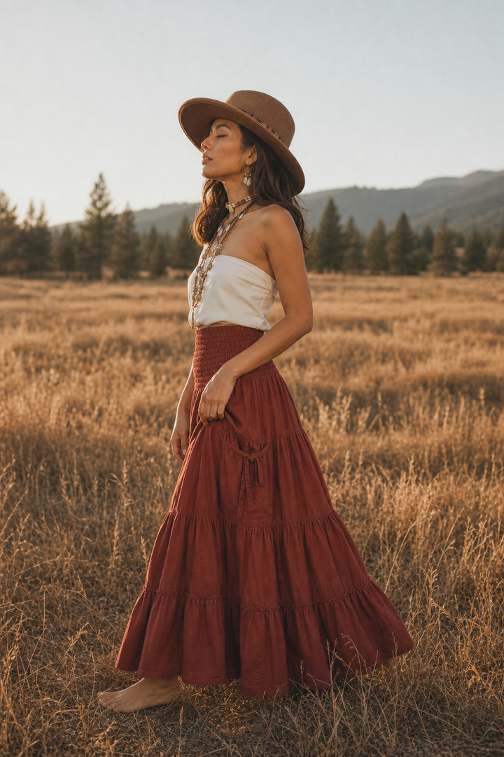 Hana Maxi Pocket Skirt Rust