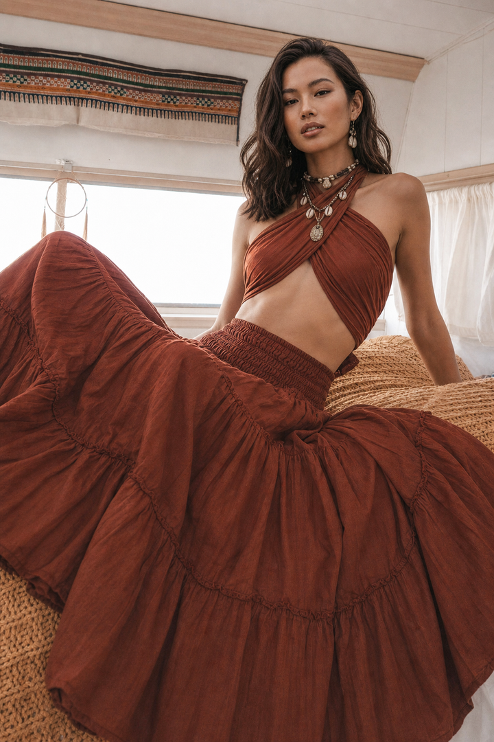 Hana Maxi Pocket Skirt Rust