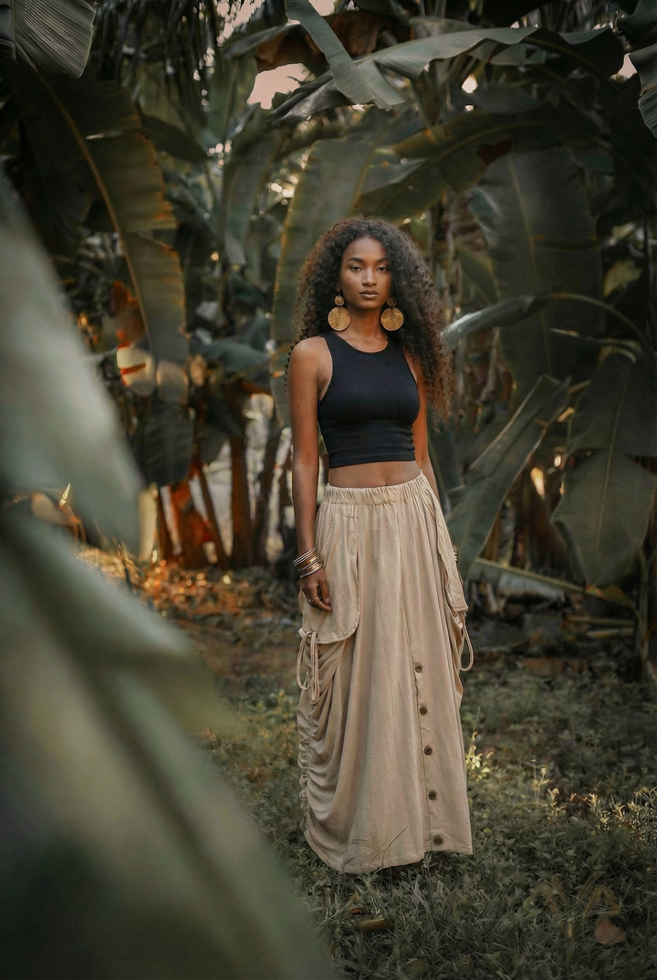 2-in-1 Maxi Skirt Palazzo Pants Beige