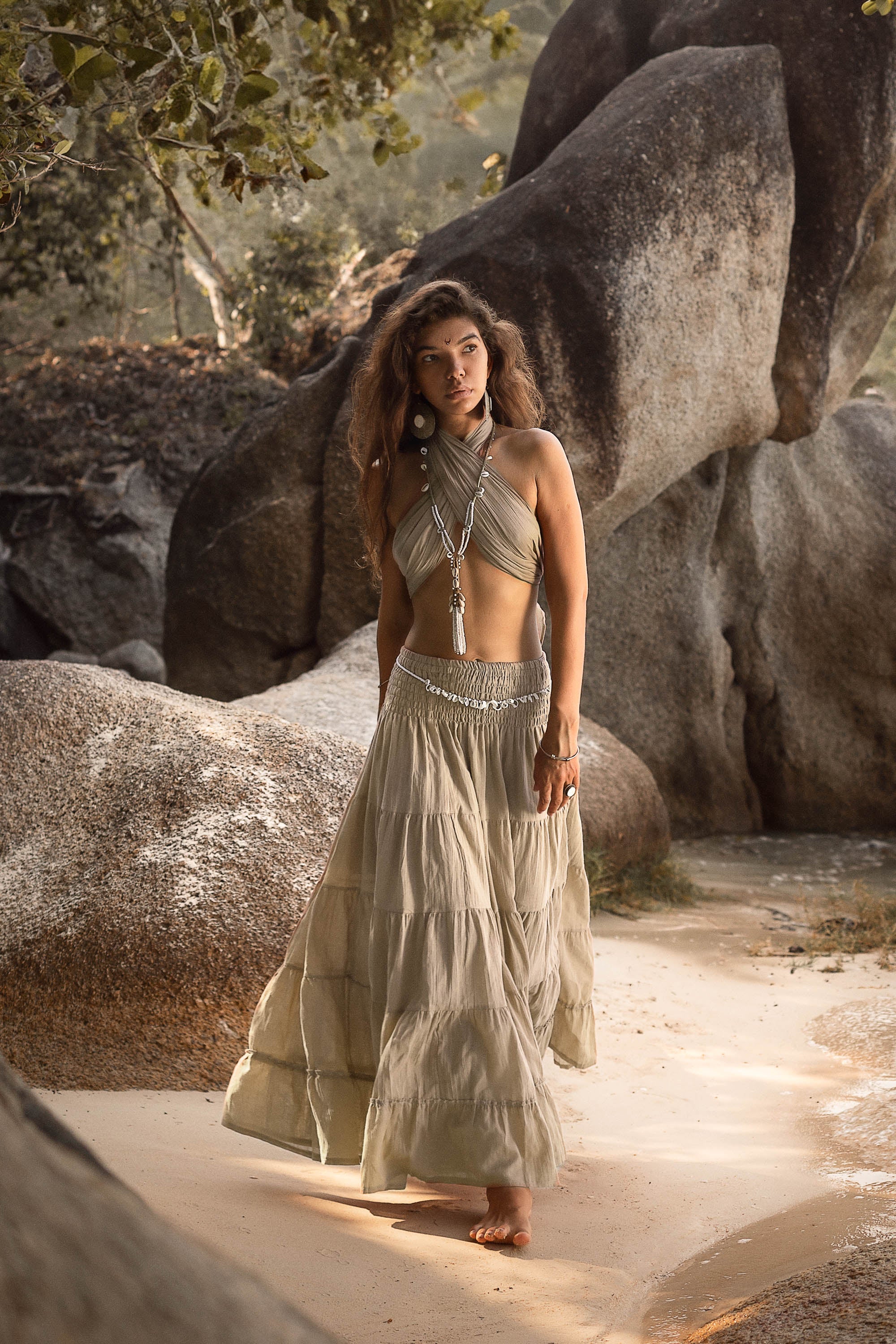 2-in-1 Maxi Skirt Palazzo Pants Burnt Orange