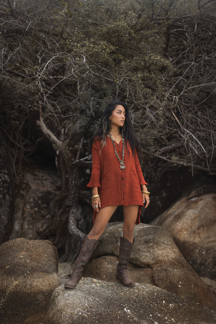 Kitana Mini Dress Shirt Rust