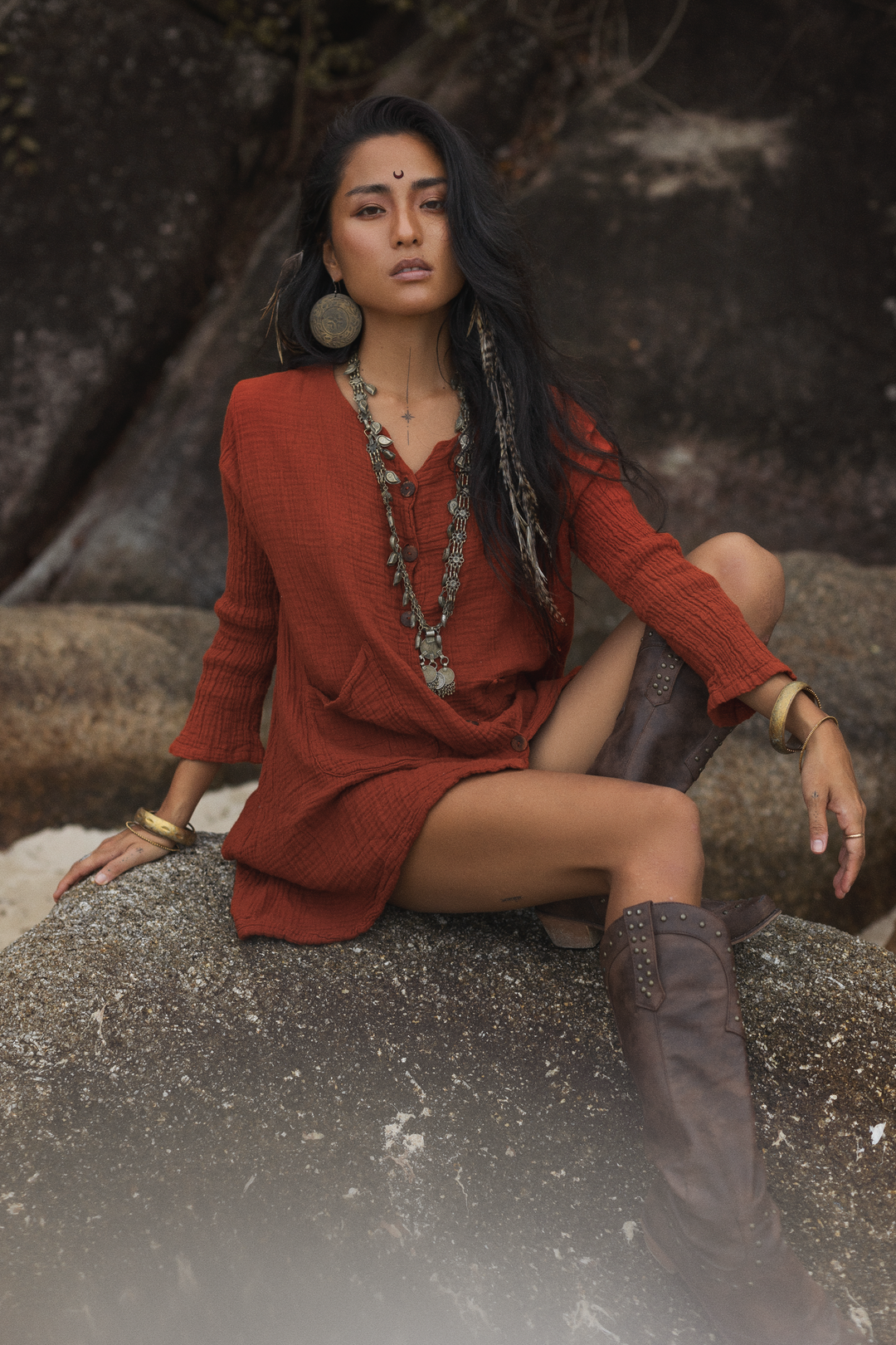 Kitana Mini Dress Shirt Rust