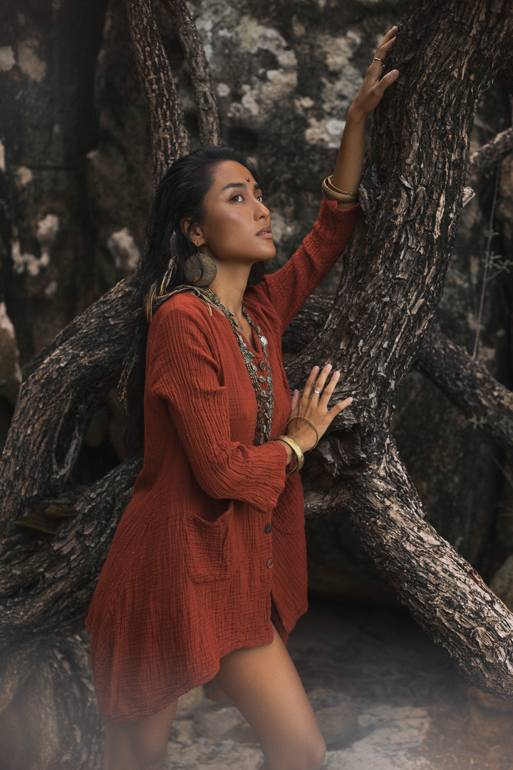 Kitana Mini Dress Shirt Rust