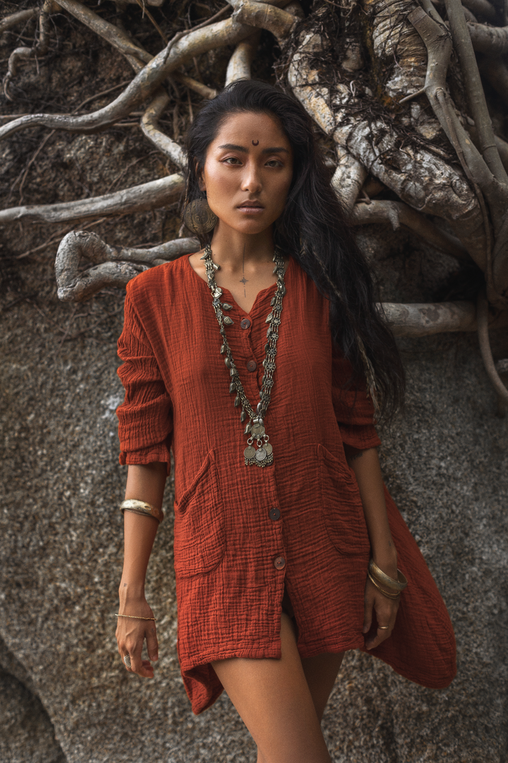 Kitana Mini Dress Shirt Rust