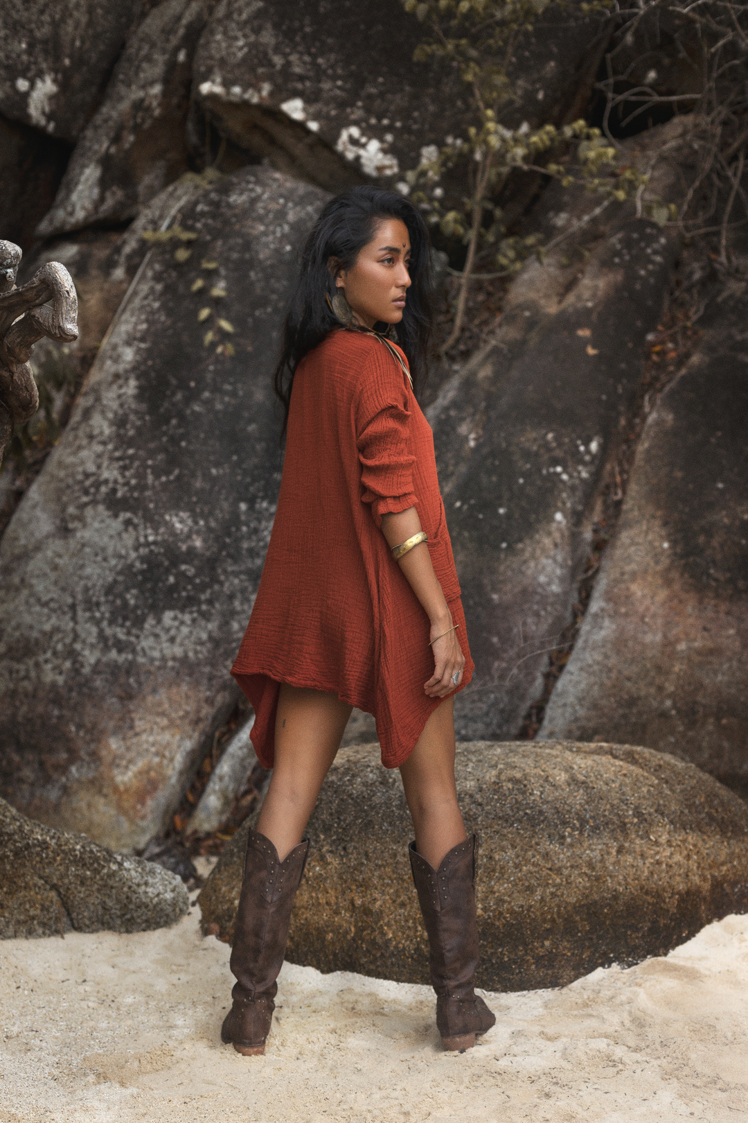 Kitana Mini Dress Shirt Rust