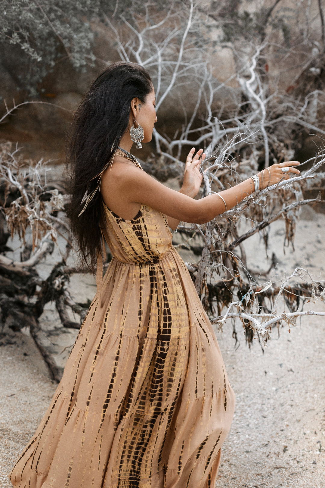 Boho Maxi Tie Dye Dress Gaya for Women | Beige Boho Maxi Tie Dye Dress Gaya for Women | Beige