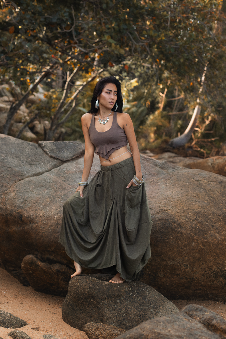 Boho Maxi Skirt Nariya Olive