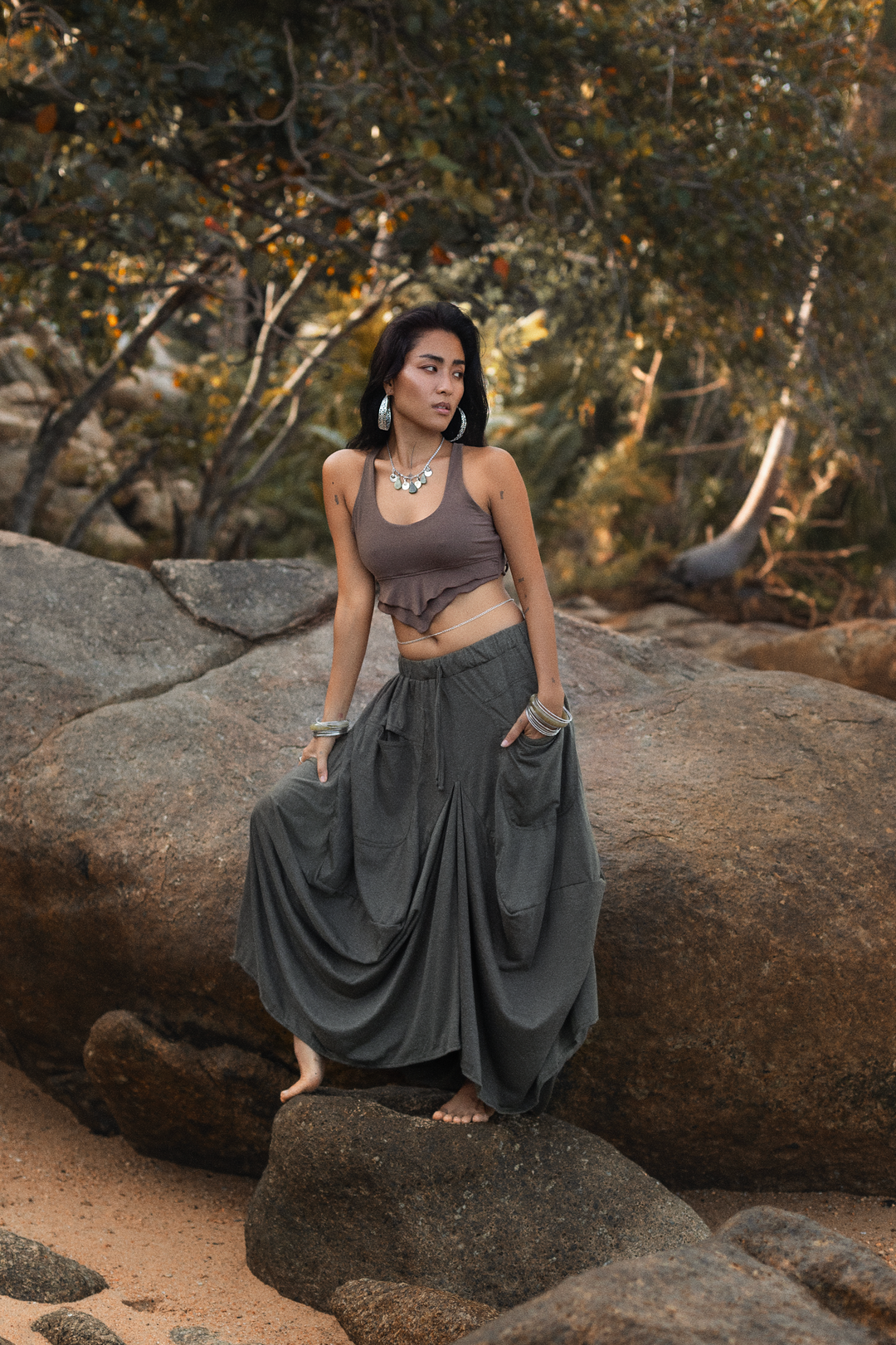 Boho Maxi Skirt Nariya Charcoal