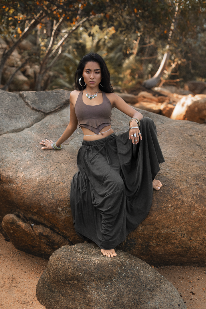 Boho Maxi Skirt Nariya Solid Black