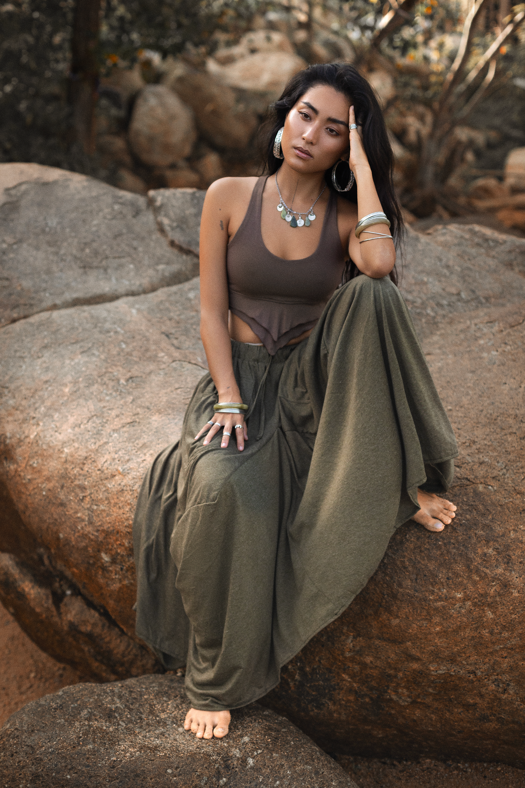 Boho Maxi Skirt Nariya Olive