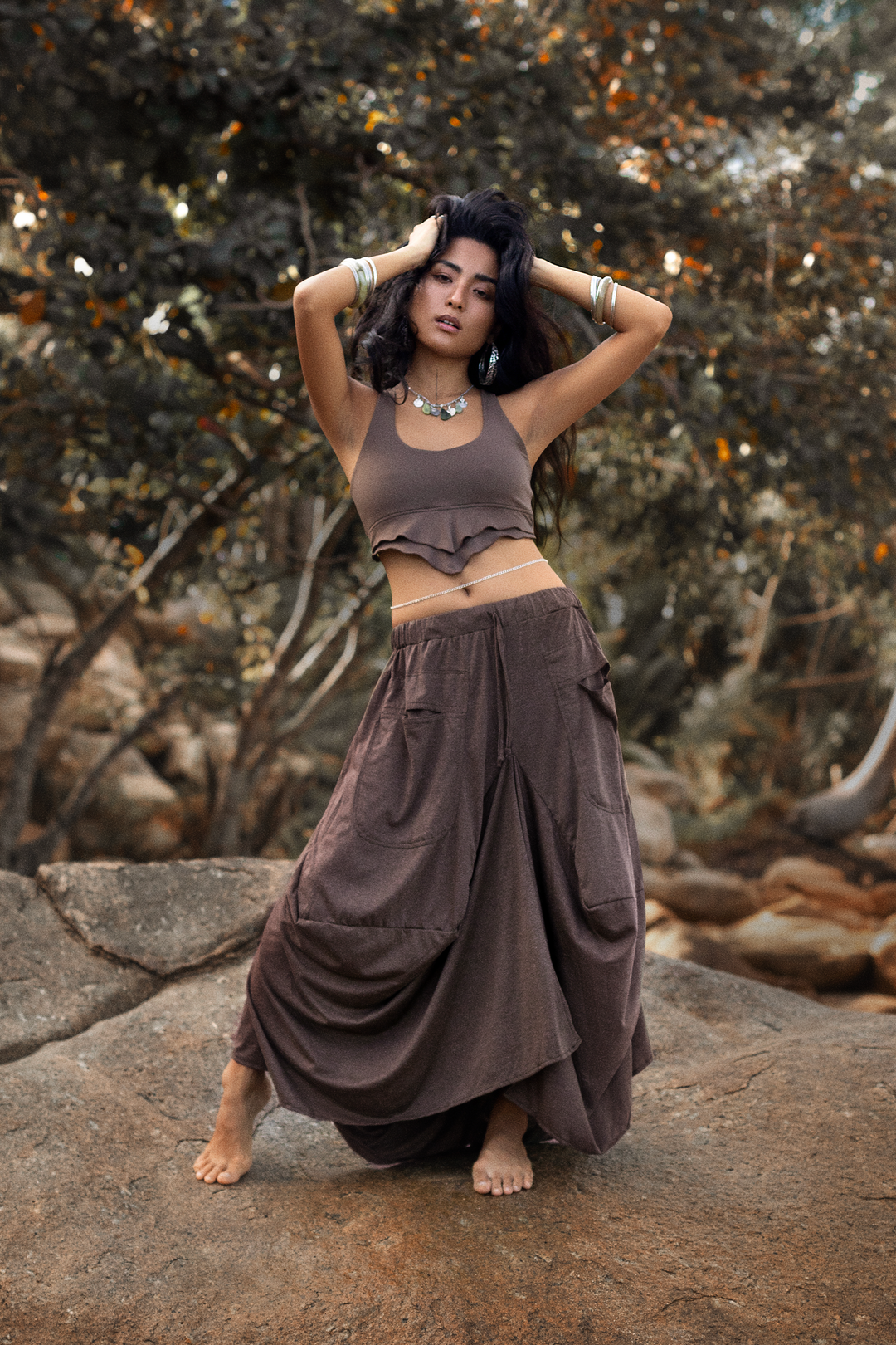 Boho Maxi Skirt Nariya Brown