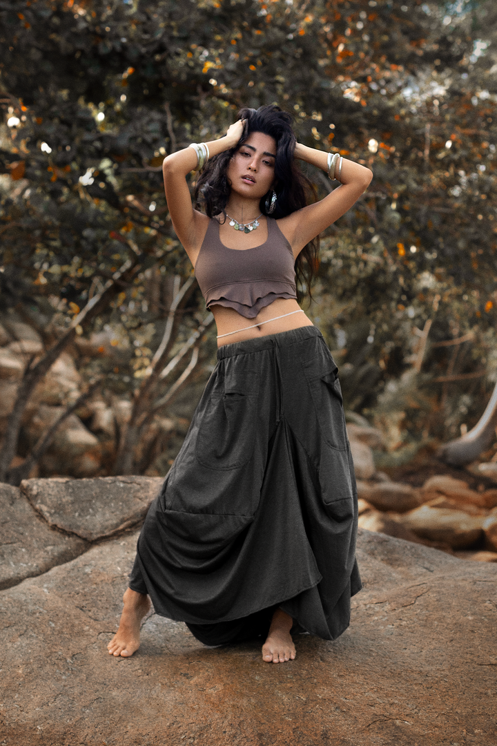 Boho Maxi Skirt Nariya Solid Black