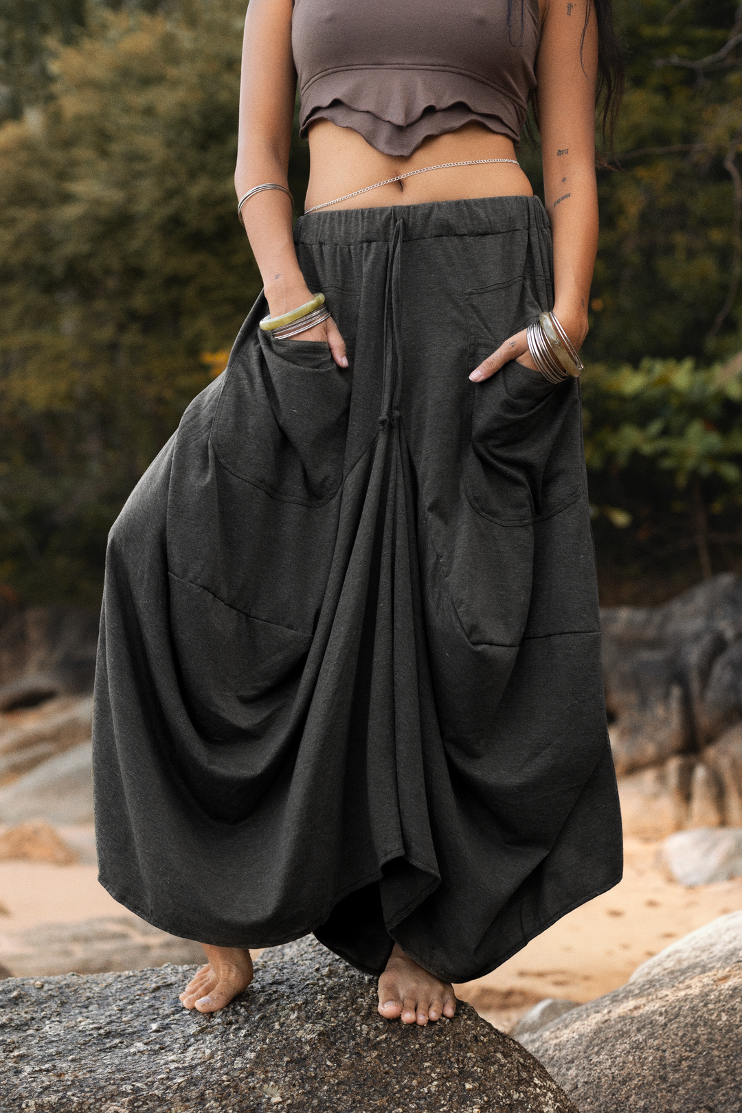 Boho Maxi Skirt Nariya Solid Black