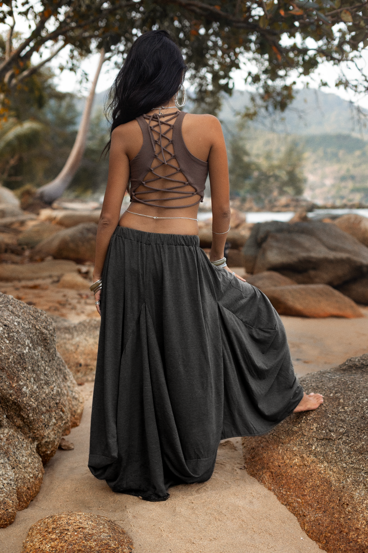 Boho Maxi Skirt Nariya Solid Black