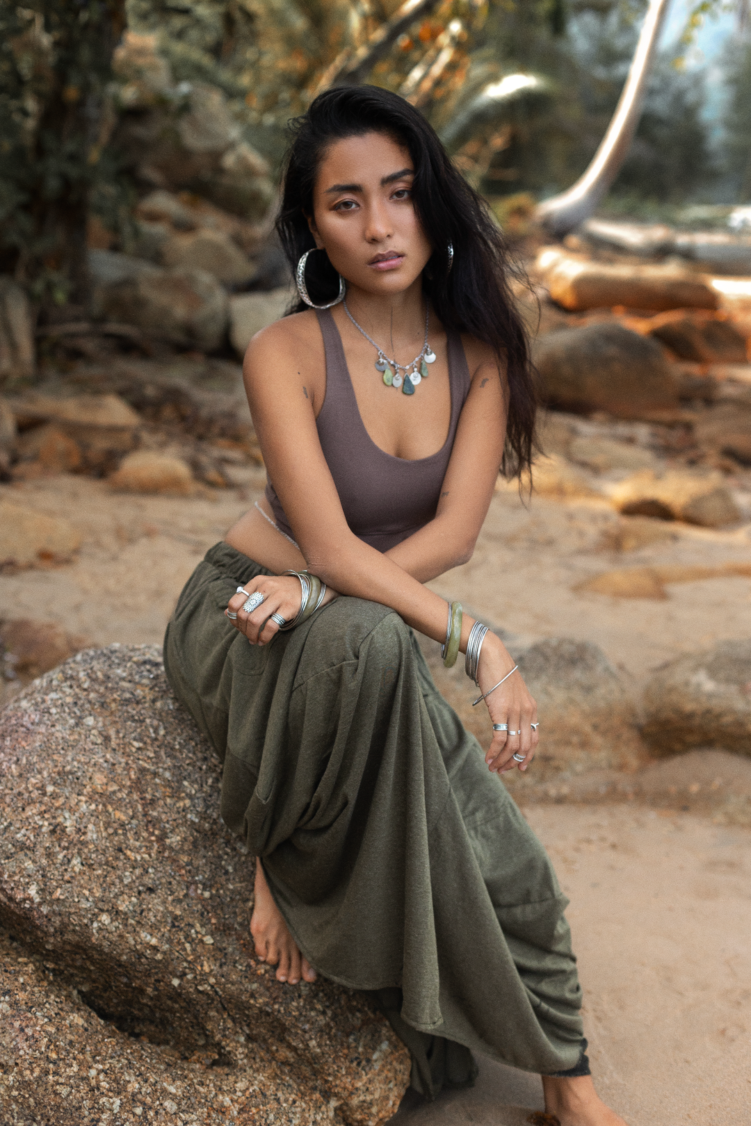 Boho Maxi Skirt Nariya Olive