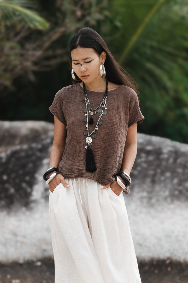 Zaira Gauze Cotton Top Mocha