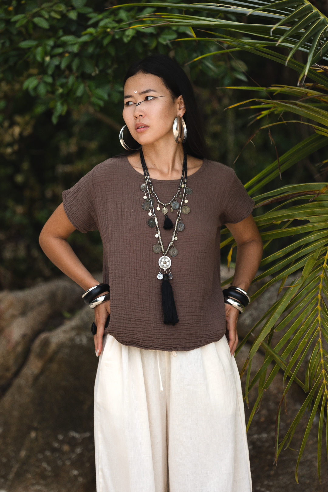 Zaira Gauze Cotton Top Mocha
