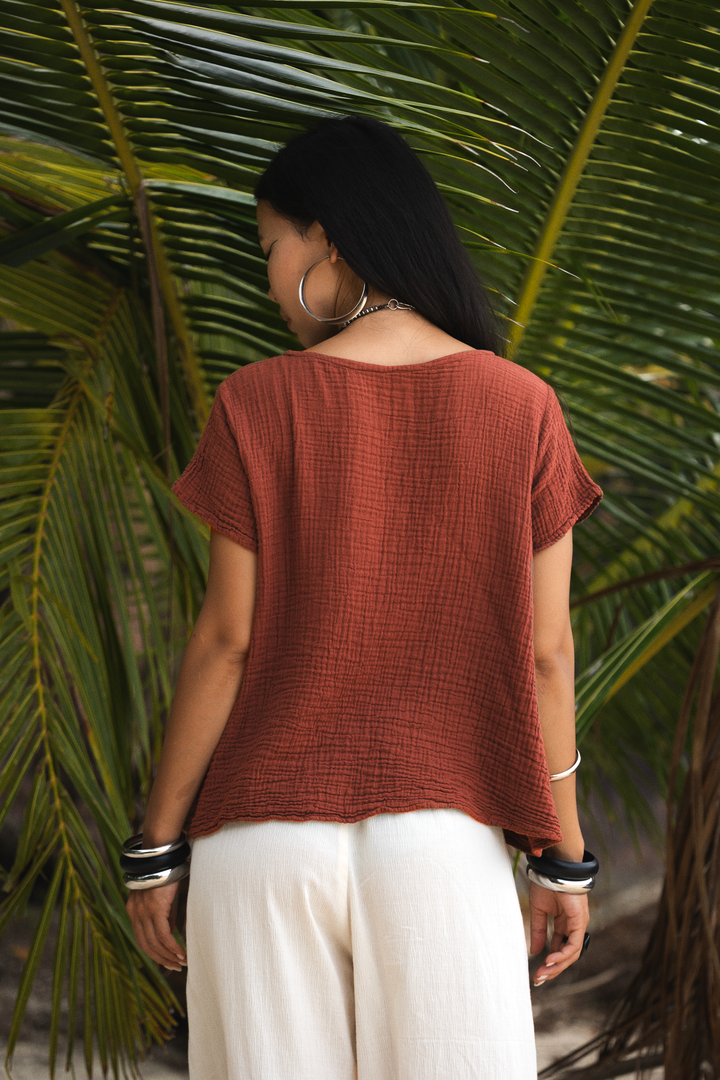 Zaira Gauze Cotton Top Rust