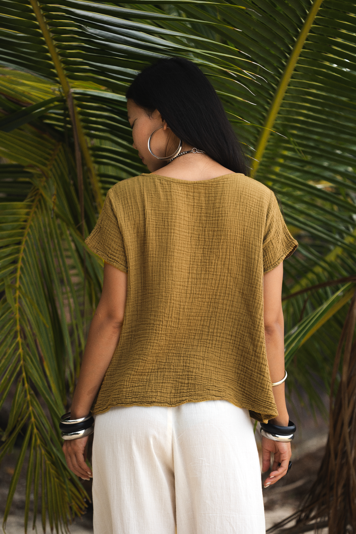 Zaira Gauze Cotton Top Mustard