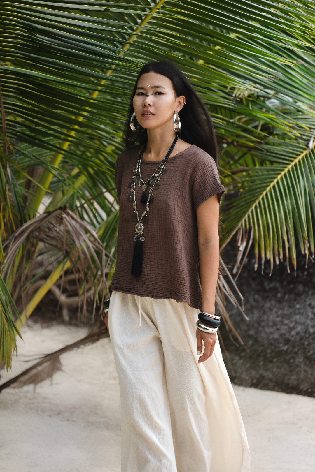 Zaira Gauze Cotton Top Mocha