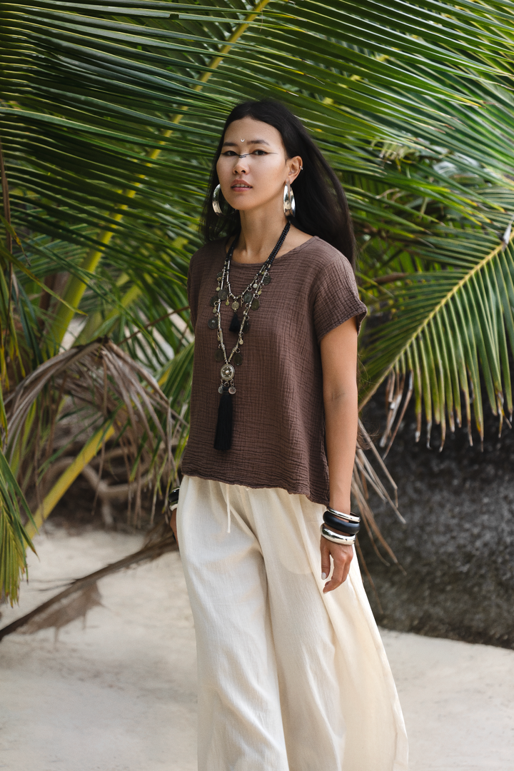 Zaira Gauze Cotton Top Mocha