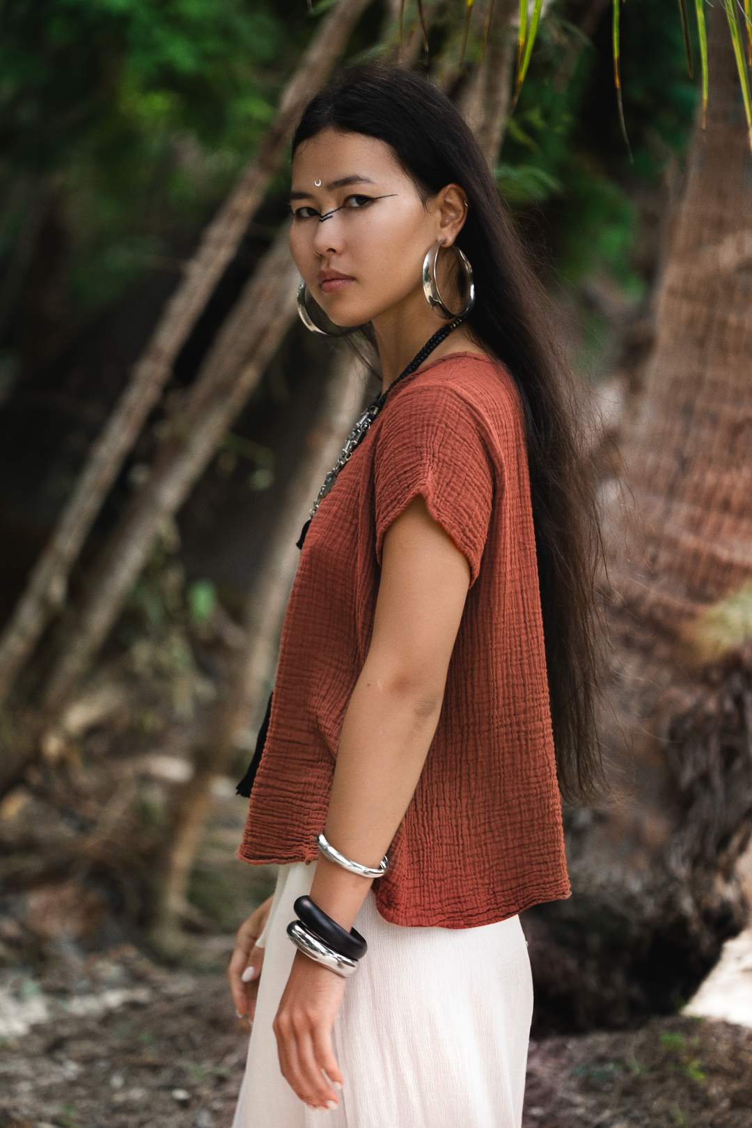 Zaira Gauze Cotton Top Rust