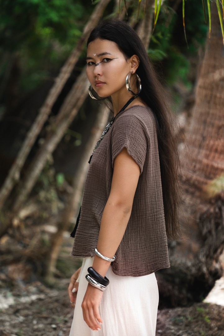 Zaira Gauze Cotton Top Mocha