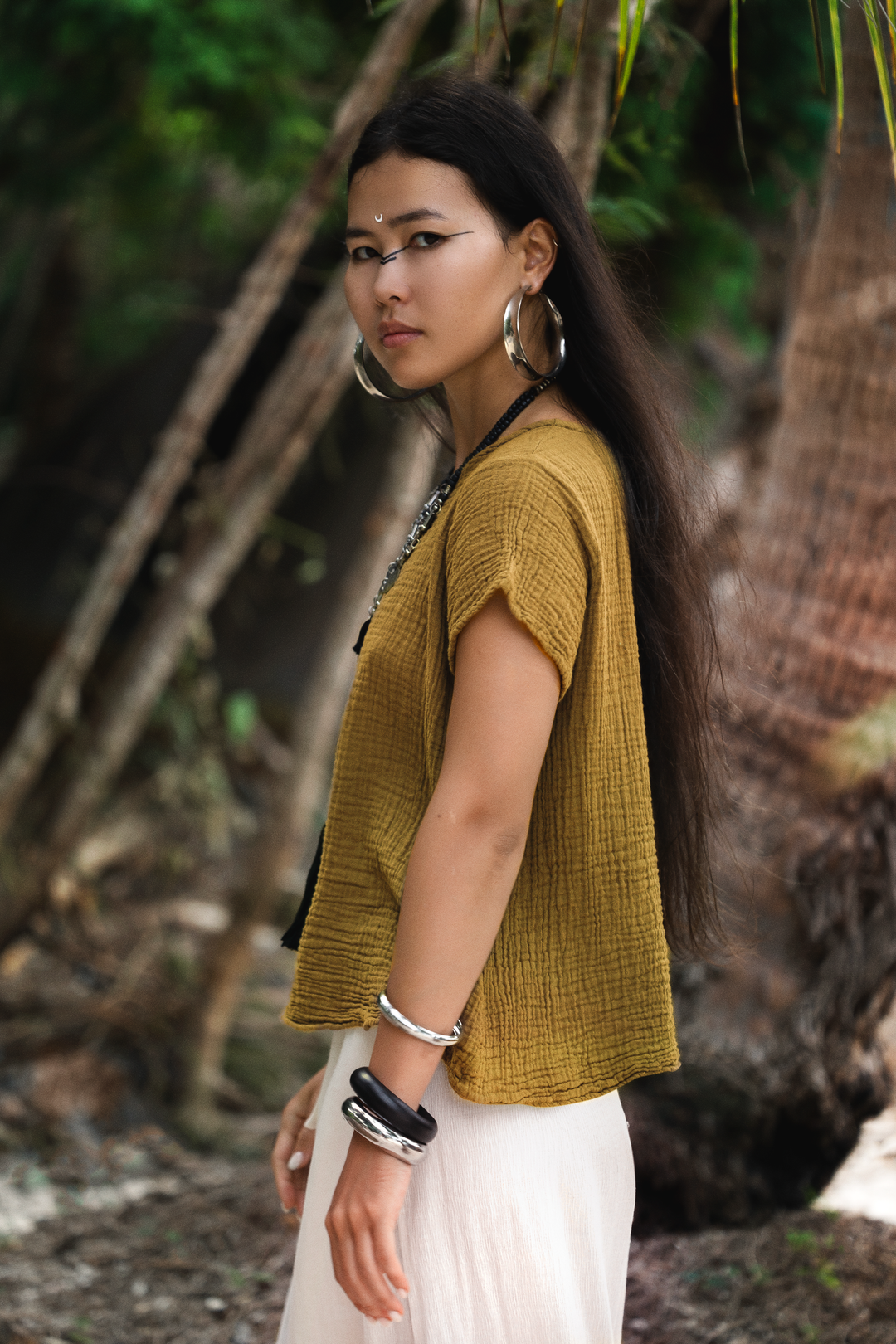 Zaira Gauze Cotton Top Mustard