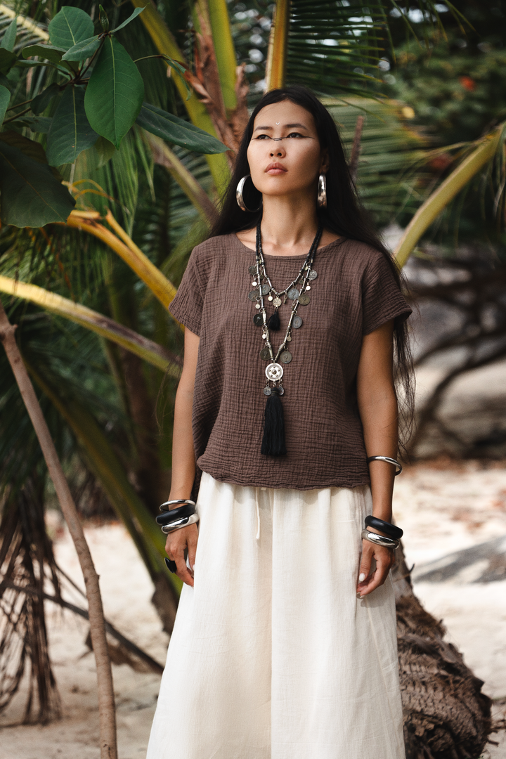 Zaira Gauze Cotton Top Mocha