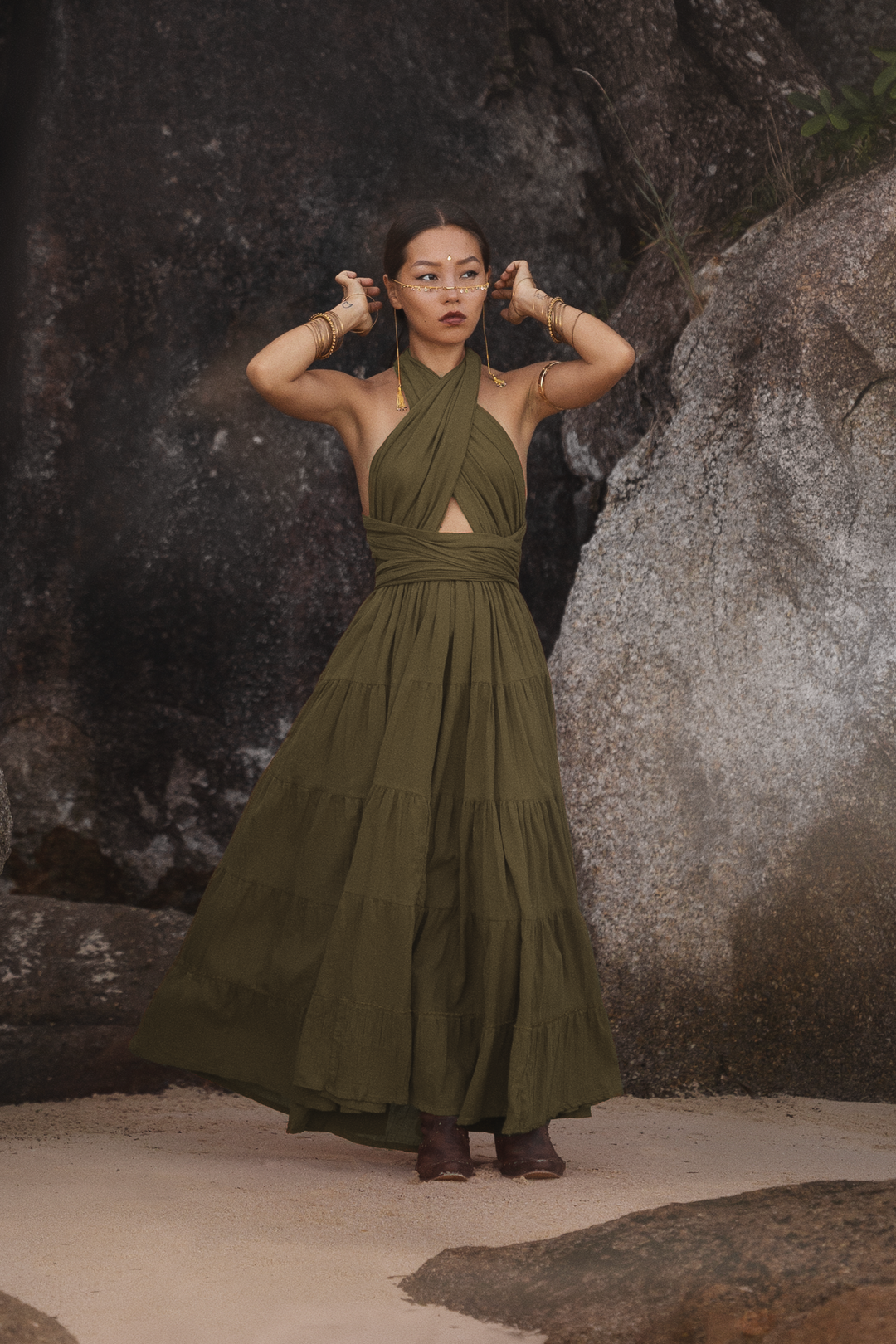 Amara Bohemian Maxi Dress Olive Amara Bohemian Maxi Dress Olive