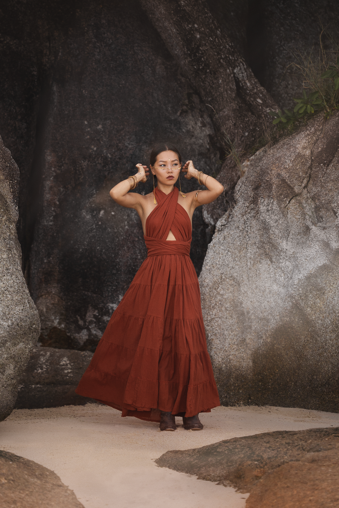 Amara Bohemian Maxi Dress Rust Thaluta Amara Bohemian Maxi Dress Rust Thaluta