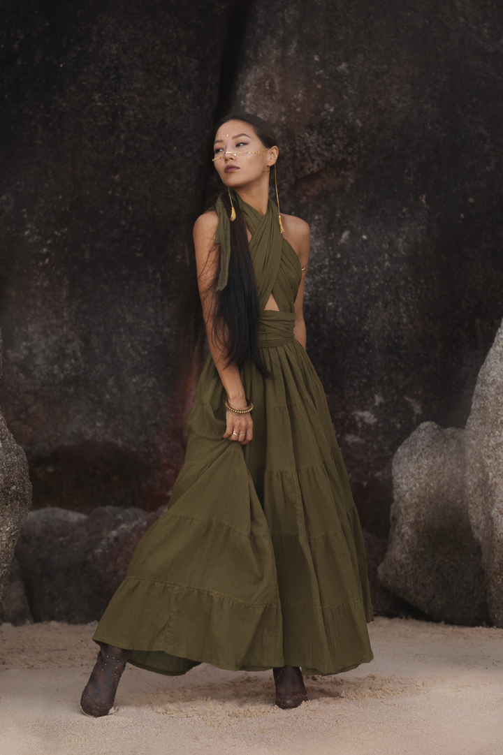 Amara Bohemian Maxi Dress Olive