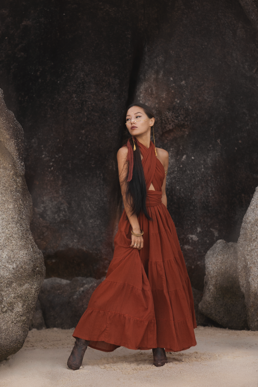 Amara Bohemian Maxi Dress Rust