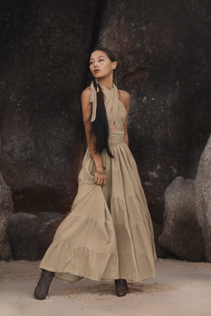 Amara Bohemian Maxi Dress Beige