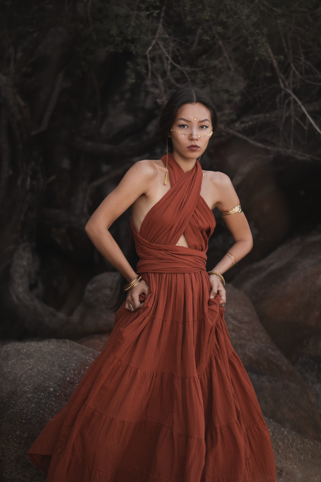 Amara Bohemian Maxi Dress Rust