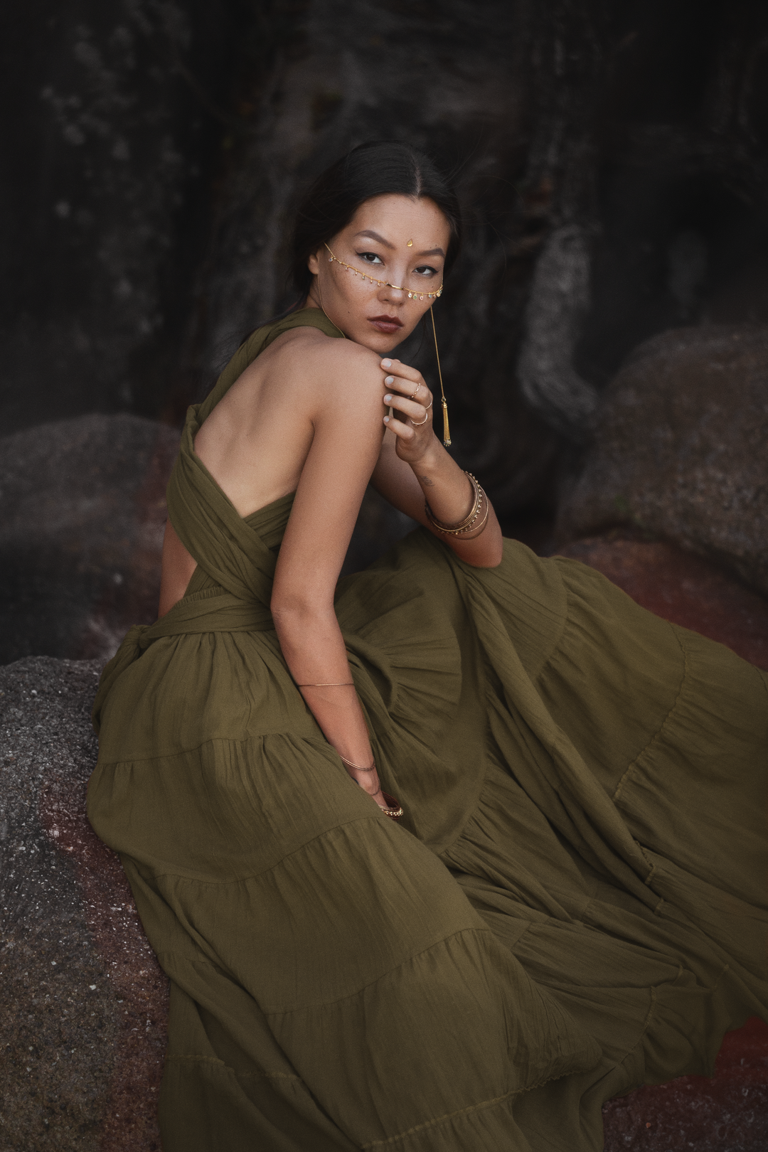 Amara Bohemian Maxi Dress Olive Thaluta Amara Bohemian Maxi Dress Olive Thaluta