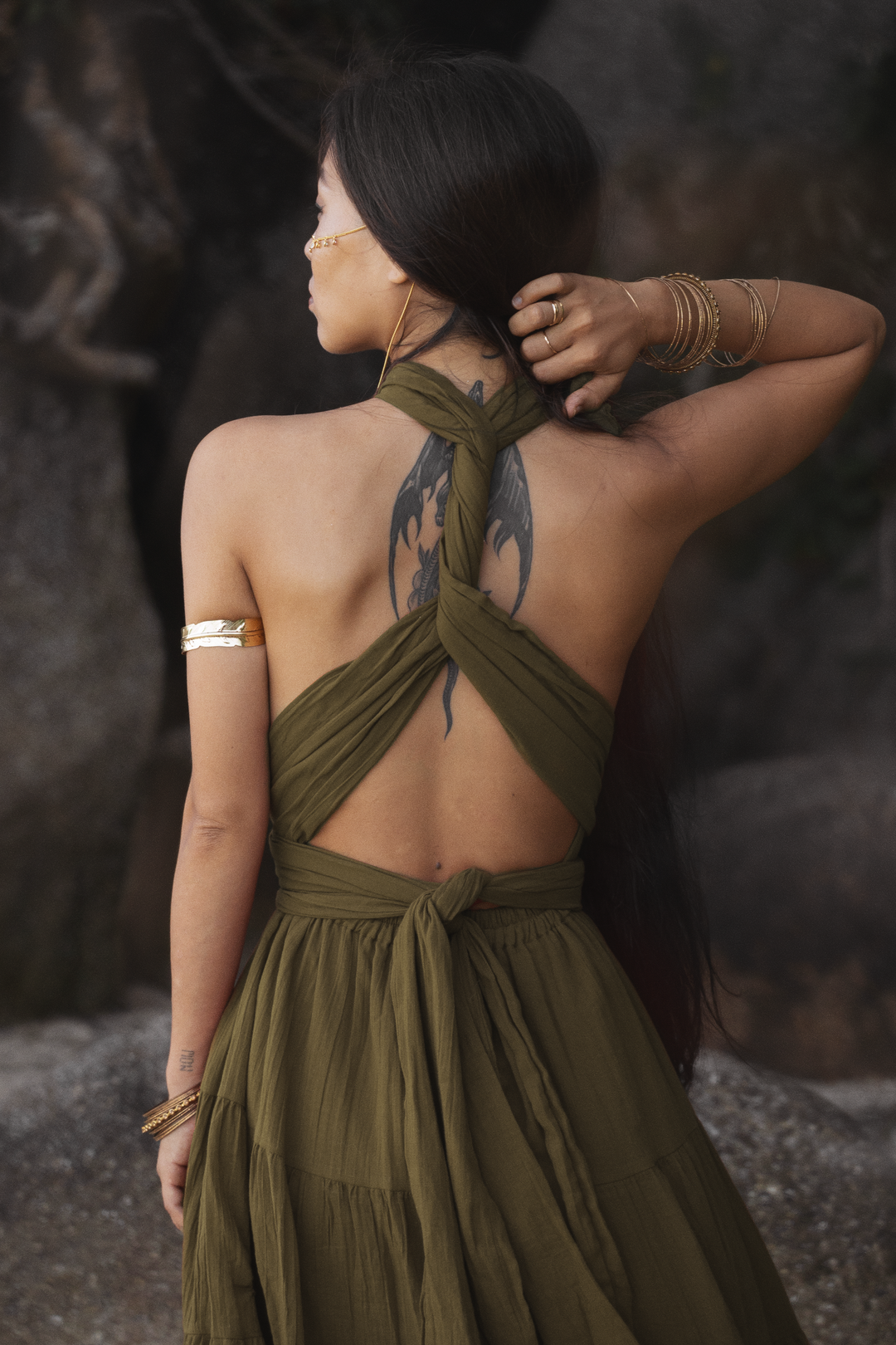 Amara Bohemian Maxi Dress Olive Thaluta Amara Bohemian Maxi Dress Olive Thaluta
