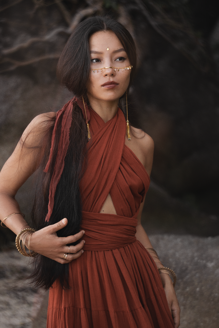 Amara Bohemian Maxi Dress Rust