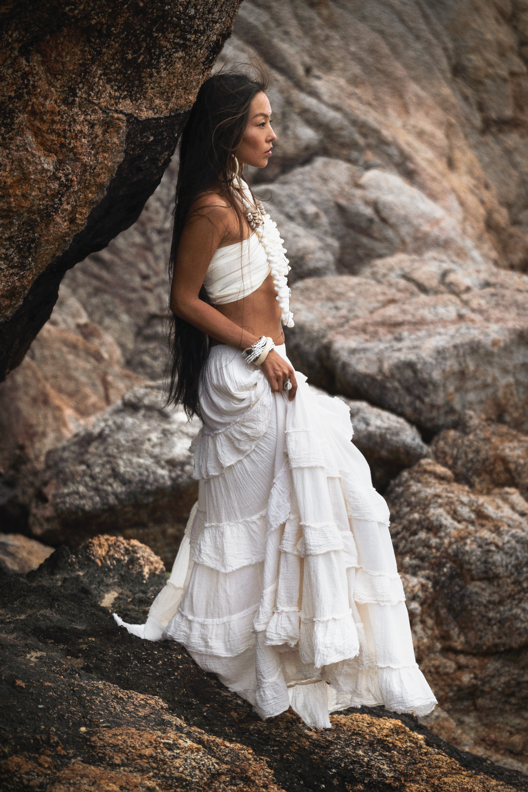 Mira Cotton Boho Ruffle Skirt Undyed