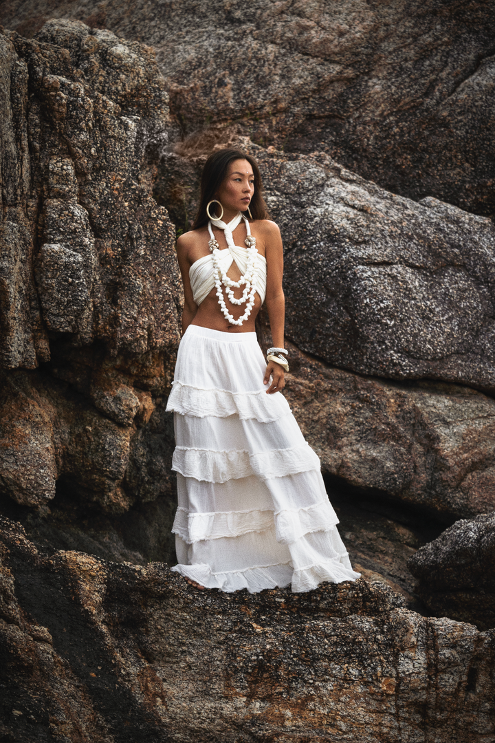 Mira Cotton Boho Ruffle Skirt Undyed