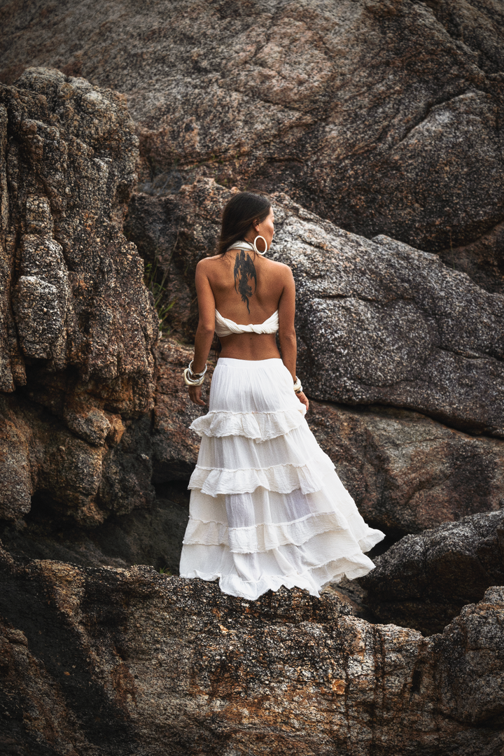 Mira Cotton Boho Ruffle Skirt Undyed