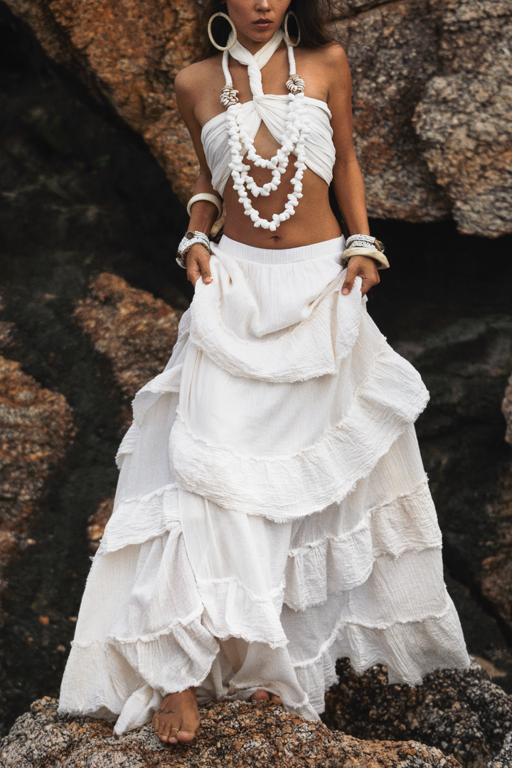 Mira Cotton Boho Ruffle Skirt Undyed