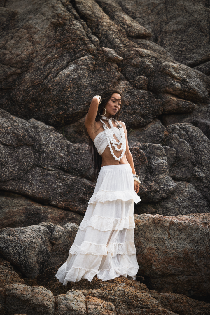 Mira Cotton Boho Ruffle Skirt Undyed