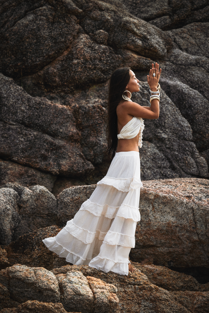 Mira Cotton Boho Ruffle Skirt Undyed
